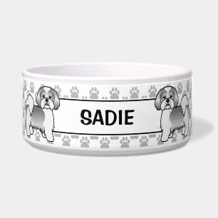 Écuelle Chien Lhasa Apso Argent Et Blanc Avec Des Pattes &