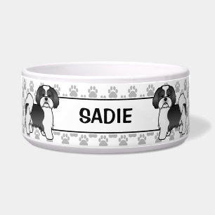 Écuelle Chien Lhasa Apso Noir Et Blanc Avec Des Pattes & N