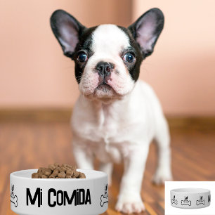 Écuelle Chien mignon avec os, Français Bulldog, Espagnol,
