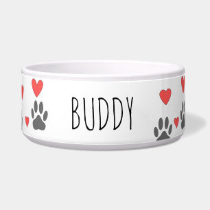 Écuelle Chien Paws Et Red Hearts Nom Personnalisé