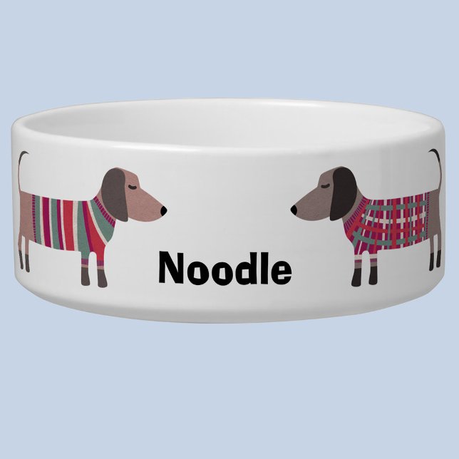 Écuelle Chien personnalisé Dachshund (Dachshund Wiener Sausage Dog personalized name pet food bowl)