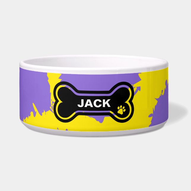 Écuelle Chien Personnalisé Jaune Clair et Violet (Devant)