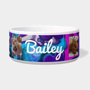 Écuelle Chien personnalisé Photos et nom Purple Blue
