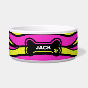 Écuelle Chien Personnalisé Rose Chaud et Jaune