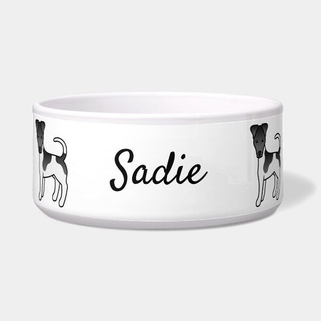Écuelle Chien Smooth Fox Terrier noir et blanc & nom (Devant)