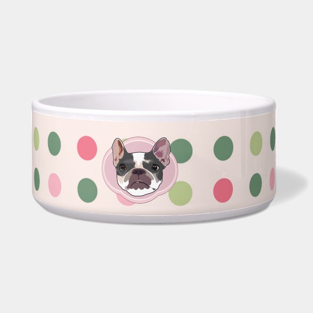 Écuelle Chien taureau français et points colorés (Devant)