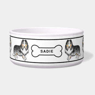 Écuelle Chiens Colley Rough Blue Merle avec os et nom