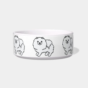 Écuelle Chiens de dessin animé mignons Pomeranian blancs