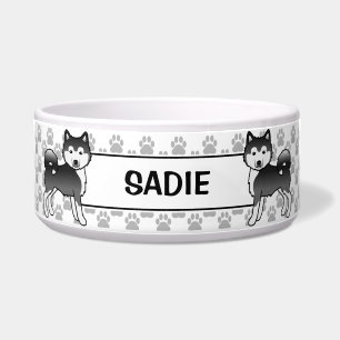 Écuelle Chiens Malamutes d'Alaska Noir et Blanc & Nom