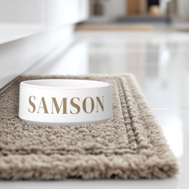 Écuelle Chiens minimalistes modernes personnalisés (personalized dogs bowel in white and gold for the pampered pooch)