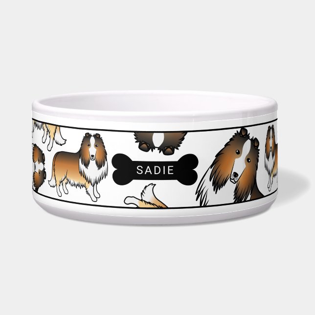 Écuelle Chiens Rough Collie Sable Motif & Nom (Devant)