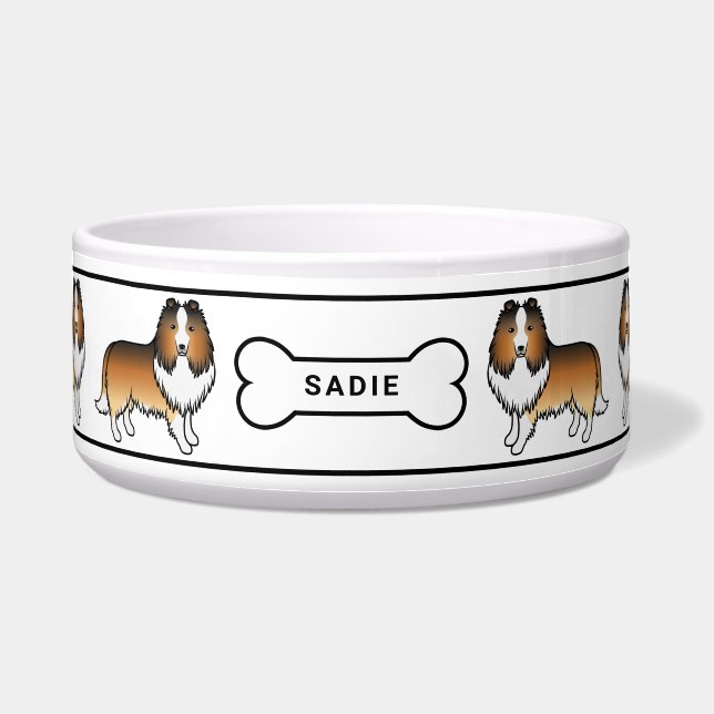 Écuelle Chiens Sable Sheltie avec os et nom (Devant)