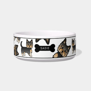 Écuelle Chiens Yorkie Noir et Feu Motif & Nom