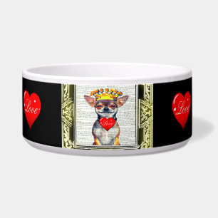 ÉCUELLE CHIHUAHUA SOURIANT AUX COEURS ROUGES PLAT/BOWL DE 