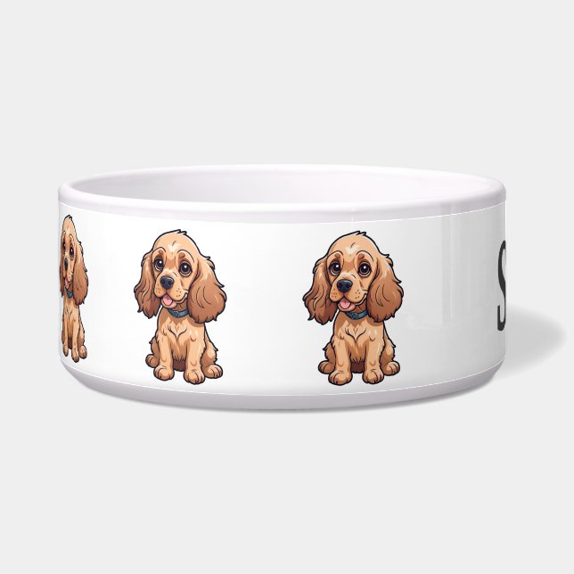 Écuelle Chiot Cocker Spaniel Mignon Personnaliser (Gauche)