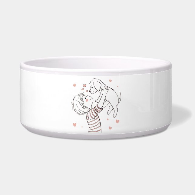 Écuelle Chiot mignon avec dessin animé d'enfant heureux (Devant)