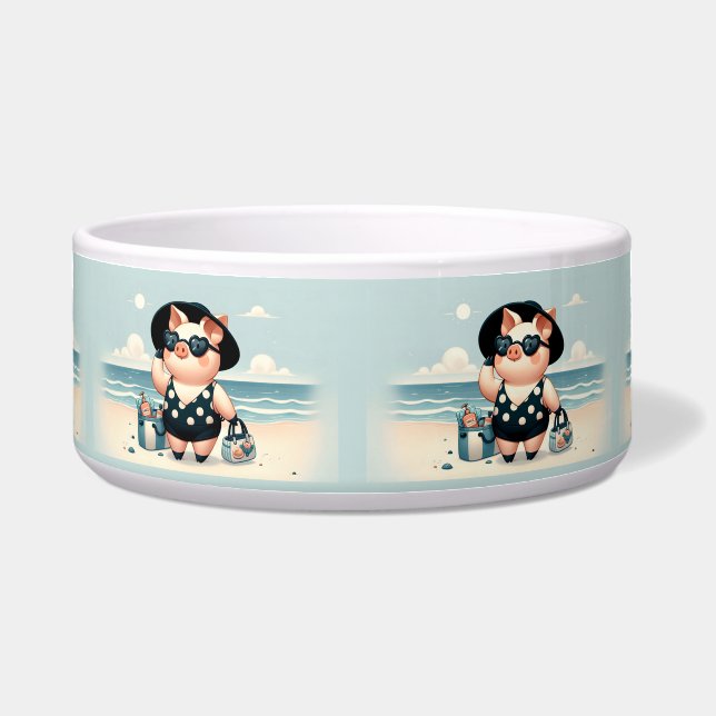 Écuelle Cochon mignon en maillot de bain Polka Dot à la pl (Devant)