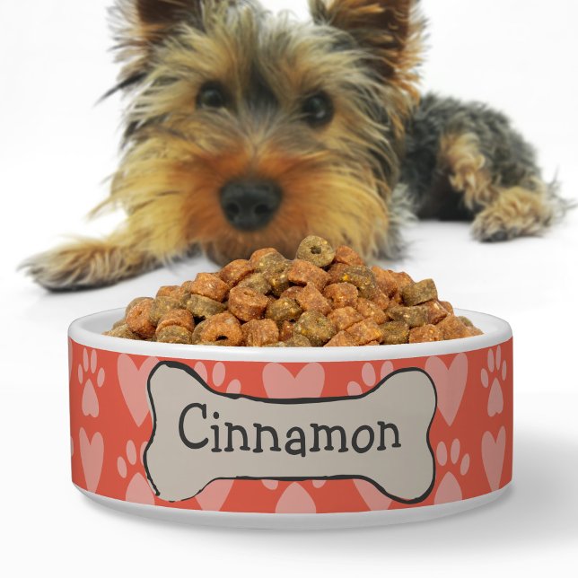 Écuelle Coeurs Empreintes de pattes d'os mignon motif Nom  (Créateur téléchargé)