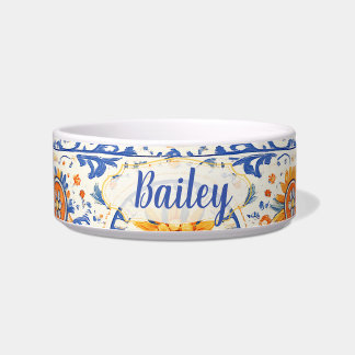 Écuelle Colorful Pet Bowl, Mediterranean Tile Inspired Bow