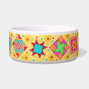 Écuelle Corail jaune Quilt Block Chien Nourriture Bowl