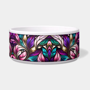 Écuelle Couleur rose florale et feuille en verre