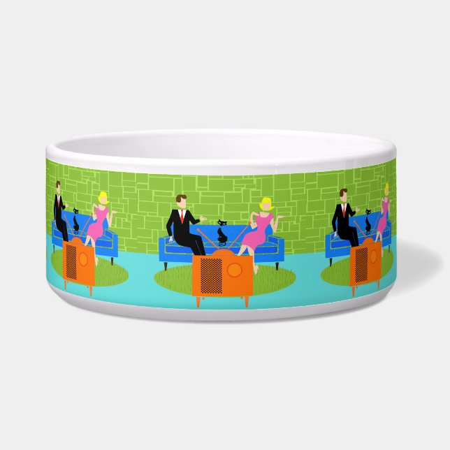 Écuelle Couple rétro avec chat en céramique poêle Bowl (Devant)