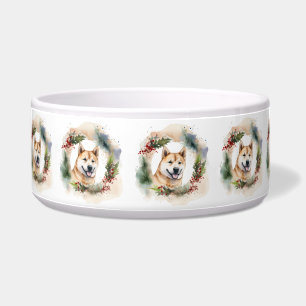 Écuelle Couronne de Noël Akita Chien de fête