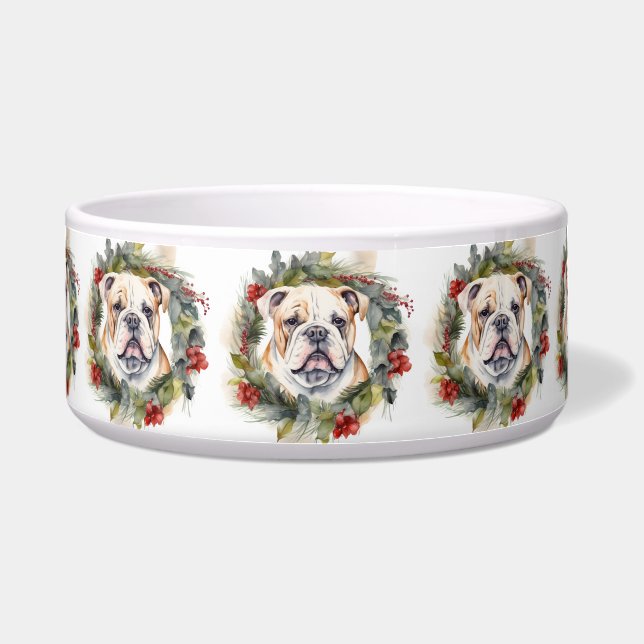 Écuelle Couronne de Noël Bulldog Chien de fête (Devant)