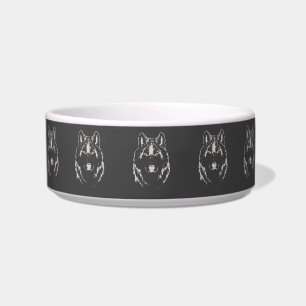 Écuelle Croquis de tête de loup gris et blanc funky