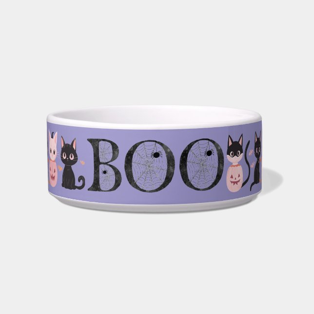 Écuelle Cute Black Pink Purple Halloween Boo Cat Feeding (Devant)
