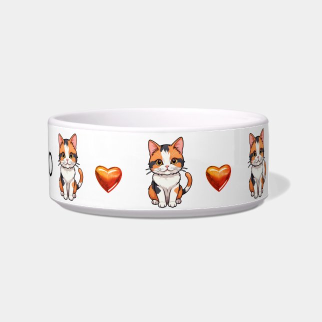Écuelle Cute Calico Chats et Coeurs Personnaliser Bowl (Droite)