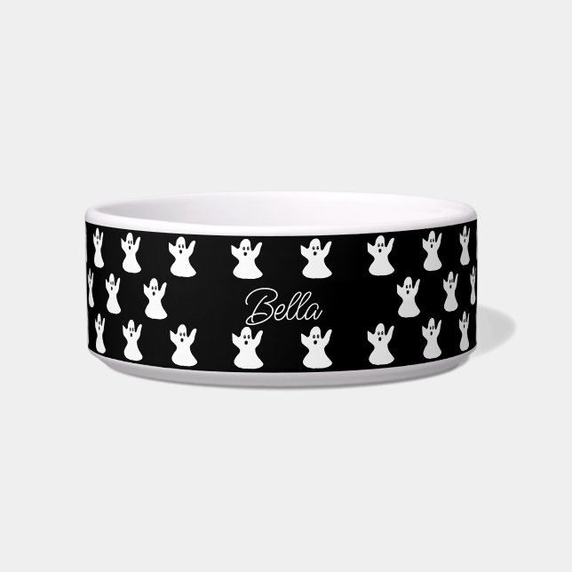 Écuelle Cute Halloween noir blanc fantôme Chien personnali (Devant)