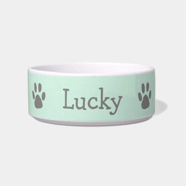 Écuelle Cute Pastel Mint vert et gris Empreinte de patte a (Devant)