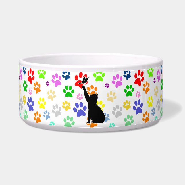 Écuelle Cute Paw Motif et Chat Chasing un papillon (Devant)