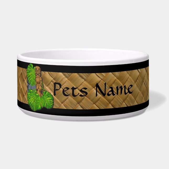 Écuelle Cuvette hawaïenne de chien de Tiki Lauhala avec le (Devant)