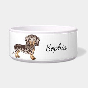 Écuelle Dachshund à poil court Chocolat & Tan Dapple & Nom