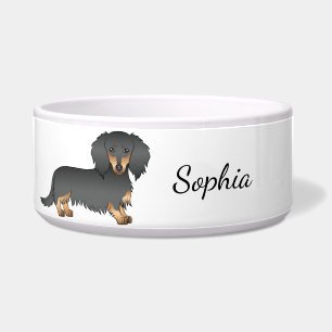 Écuelle Dachshund à poil long noir et feu Cartoon Chien &