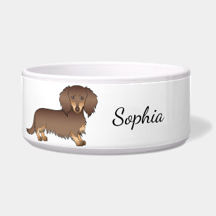 Écuelle Dachshund Chocolat & Tan Poil Long Chien & Nom