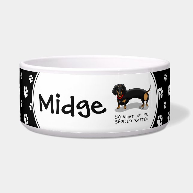 Écuelle Dachshund gâté (S noir et feu) Chien mignon (Devant)