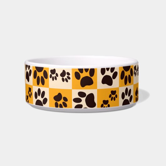 Écuelle Damier Empreinte de Patte de Chat Jaune Ensoleillé (Droite)
