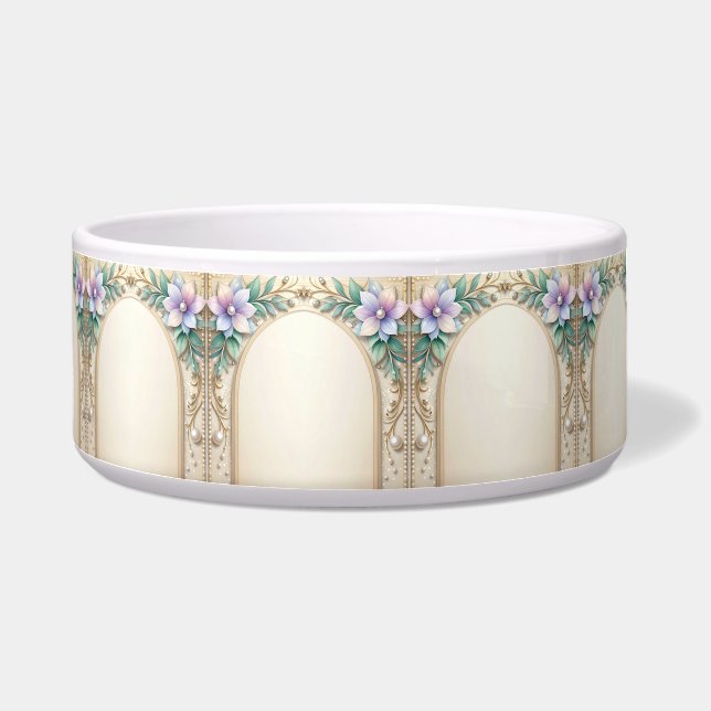 Écuelle Decorative Floral Frame with Pearls Pet Bowl (Gauche)