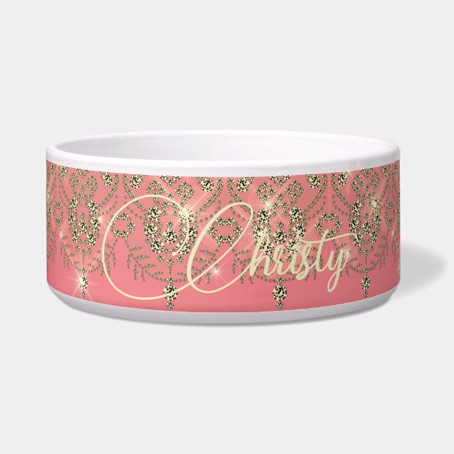 Écuelle Dentelle en or de pêche rose élégant brillant (Devant)