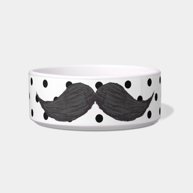 Écuelle Dessin drôle de moustache et pois noir (Devant)