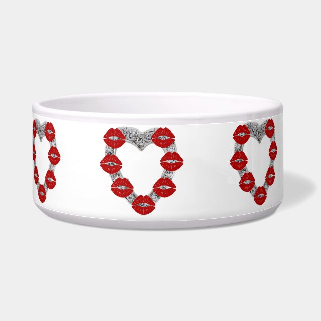 Écuelle Diamant Coeur Pet Bowl Avec Baisers (Gauche)