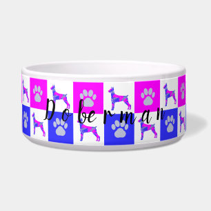 Écuelle Doberman Pinscher Dog & Paw Hot Pink & Blue