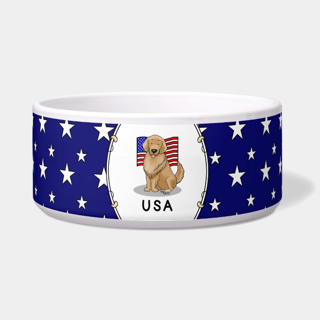 Écuelle Drapeau américain USA Retriever doré Chien (Devant)