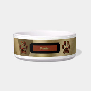 Écuelle Elégant bol de chien monogrammé rouge or avec patt