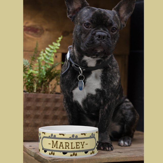 Écuelle Elégant Chien pattes de animal de compagnie crème  (Elegant Dog pet paws cream customized pet bowl)