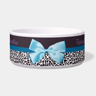 Écuelle Empreinte de léopard à la mode et ruban bleu ave
