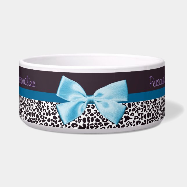 Écuelle Empreinte de léopard à la mode et ruban bleu avec (Devant)
